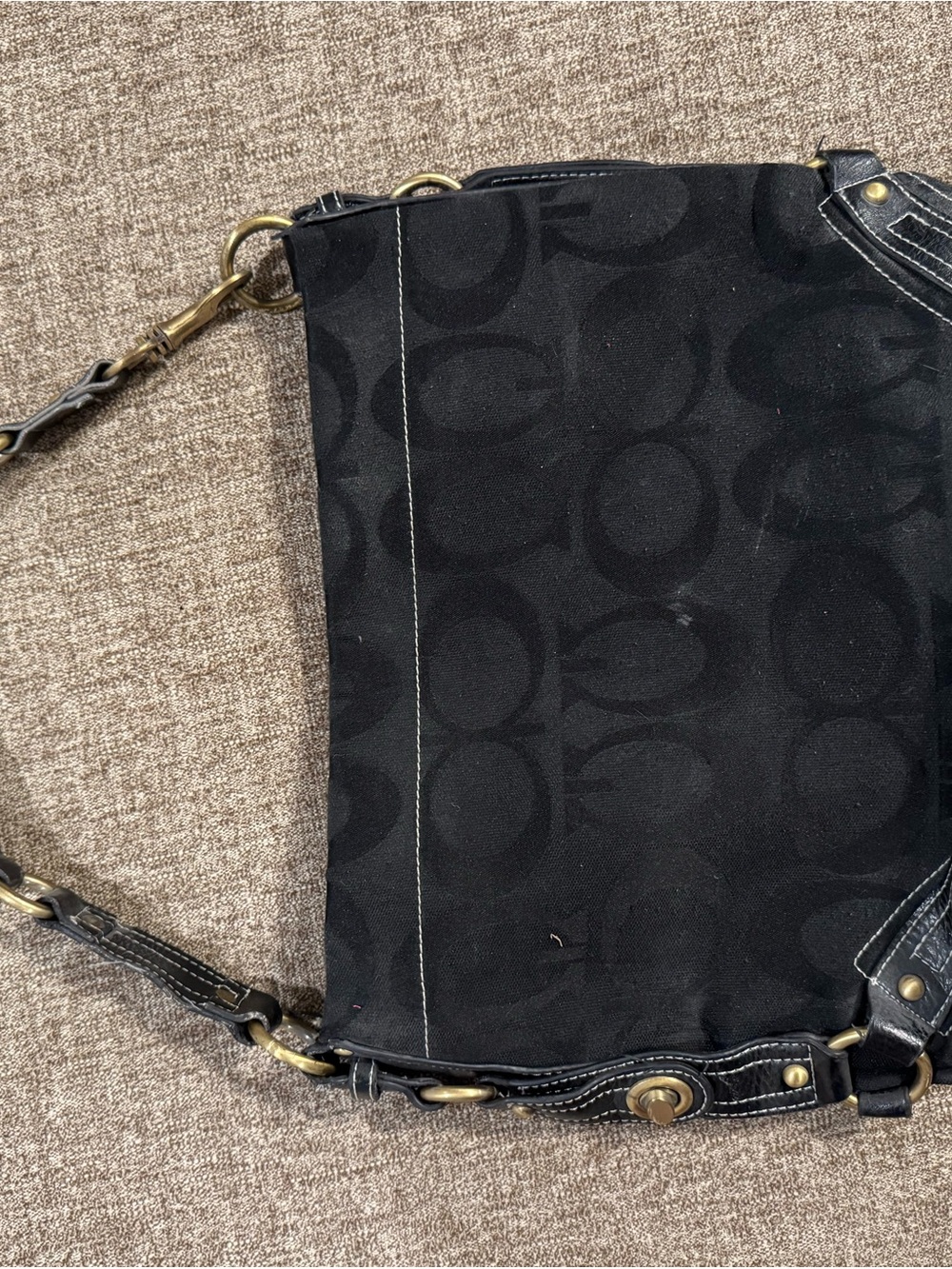 Coach Black Signature Jacquard Shoulder Bag with Brass Accents